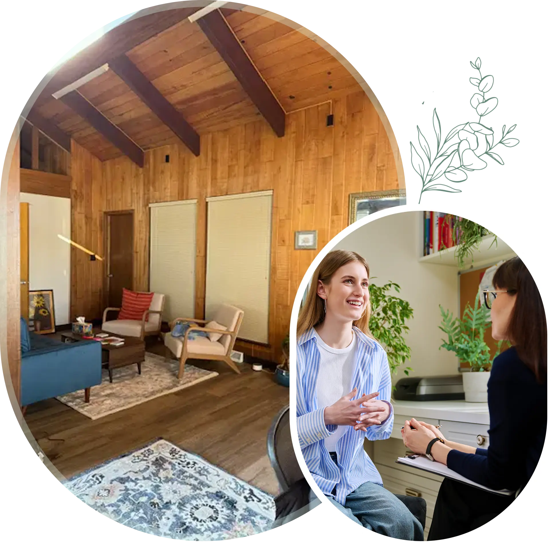 Cozy room and two people having conversation.